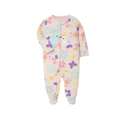 Bunny Blossom Footed Baby Sleeper – Pastel Pink Multi