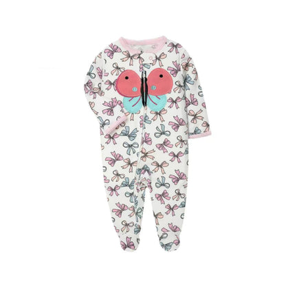 Baby Girl romper Butterfly Wishes Footed Sleeper – Pink Ribbon Print