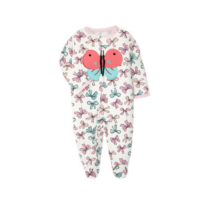 Butterfly Wishes Footed Sleeper Pink Ribbon Print | Baby Sleepwear | Lullaby Threads