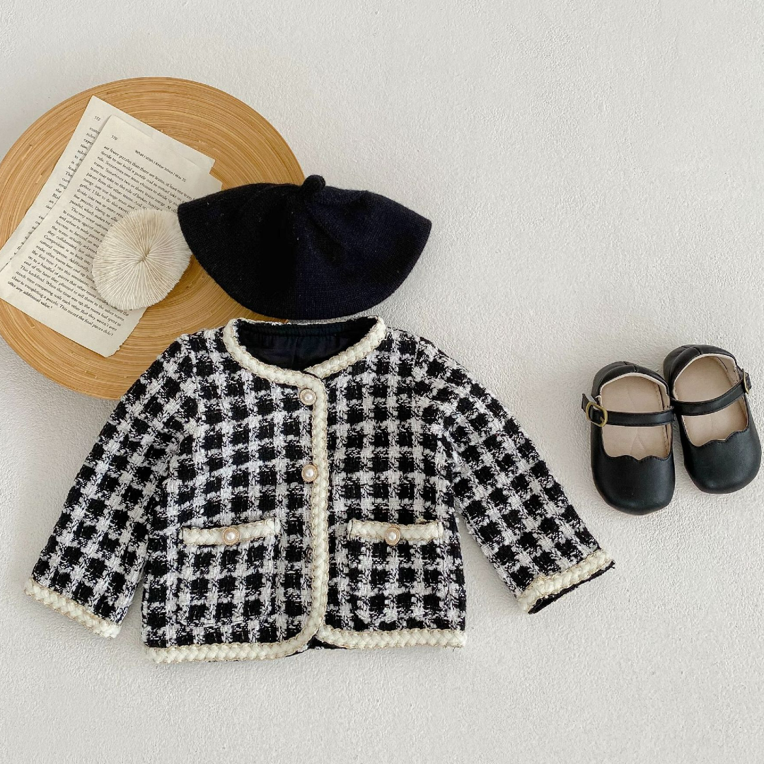 Checkered Tweed Jacket & Shorts Set - Black & White