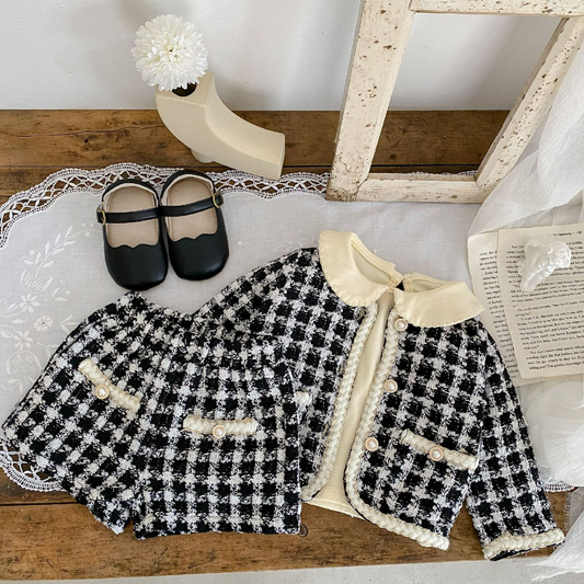 Checkered Tweed Jacket & Shorts Set - Black & White