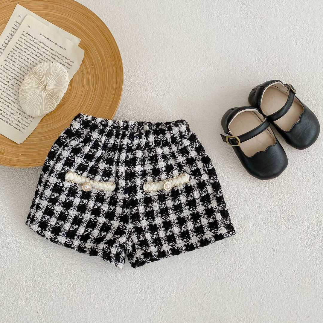 Checkered Tweed Jacket & Shorts Set - Black & White