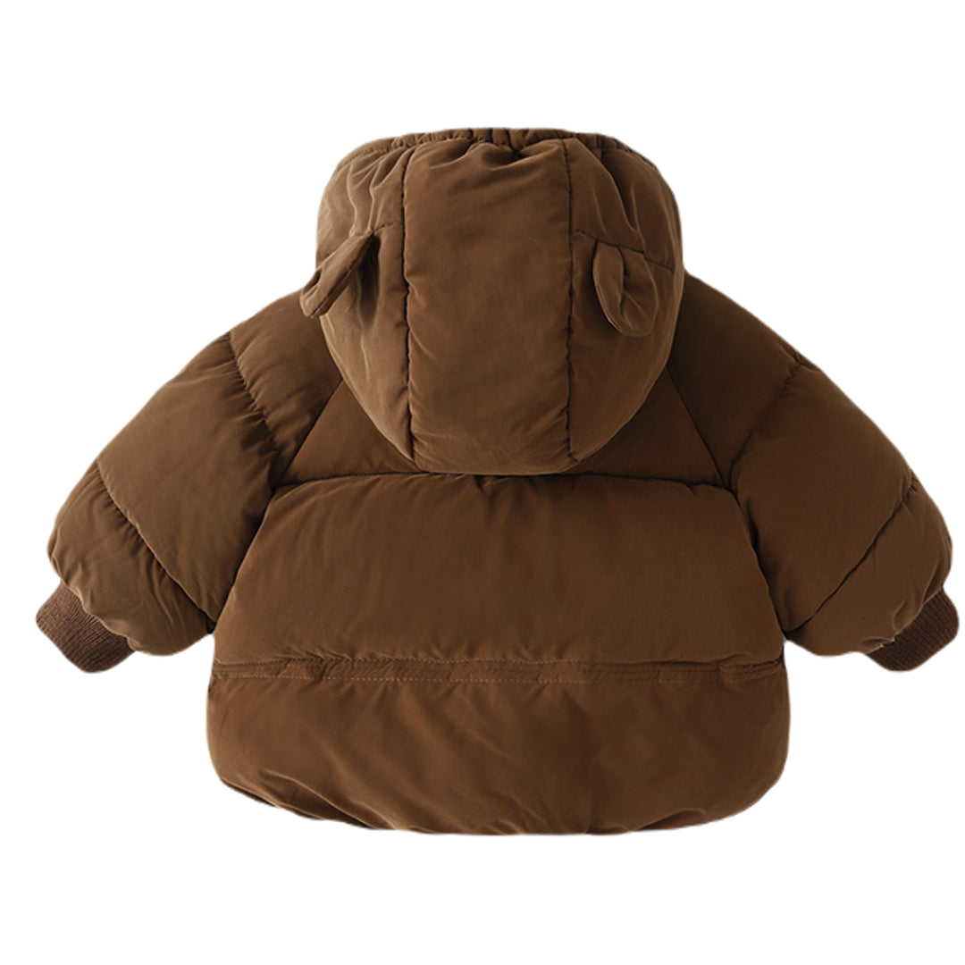 Coffee Teddy Bear Hooded Baby Puffer Jacket