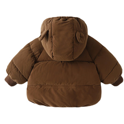 Coffee Teddy Bear Hooded Baby Puffer Jacket