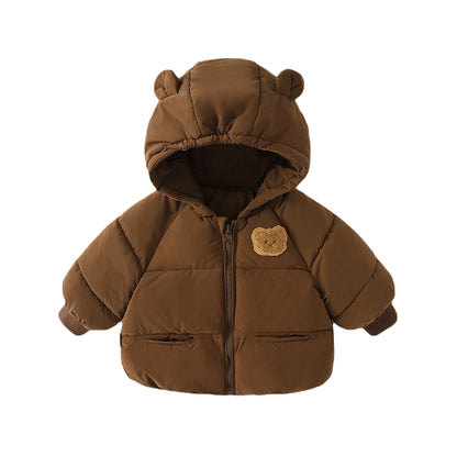 Coffee Teddy Bear Hooded Baby Puffer Jacket