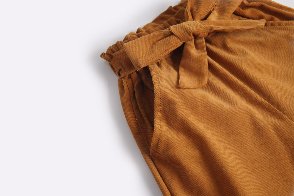 Corduroy Baby Girl Wide-Leg Pants - Tan