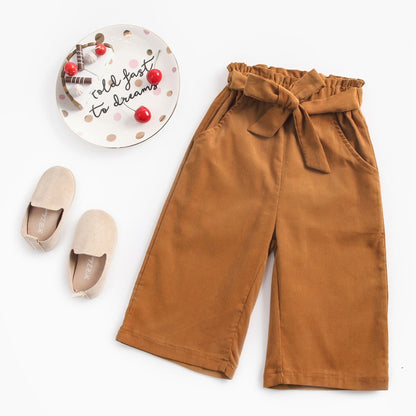 Corduroy Baby Girl Wide-Leg Pants - Tan