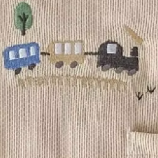Embroidered Train Design Sleeveless Jumpsuit – Beige