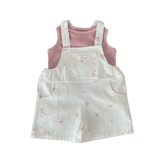 Floral Bunny Baby Overall Set - White