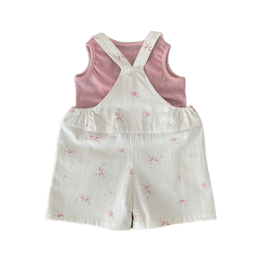 Floral Bunny Baby Overall Set - White