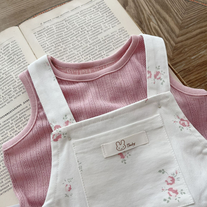 Floral Bunny Baby Overall Set - White