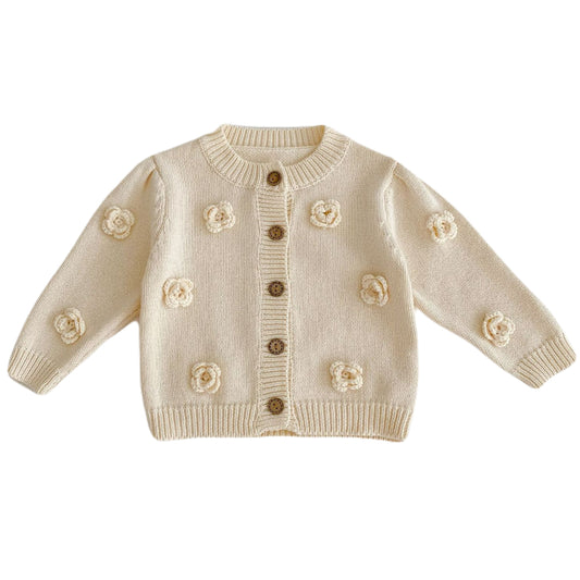 Floral Knit Baby Girl Cardigan - Beige