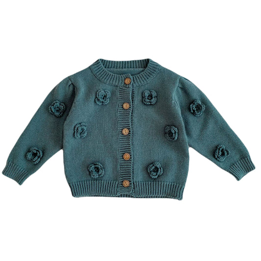 Floral Knit Baby Girl Cardigan - Green