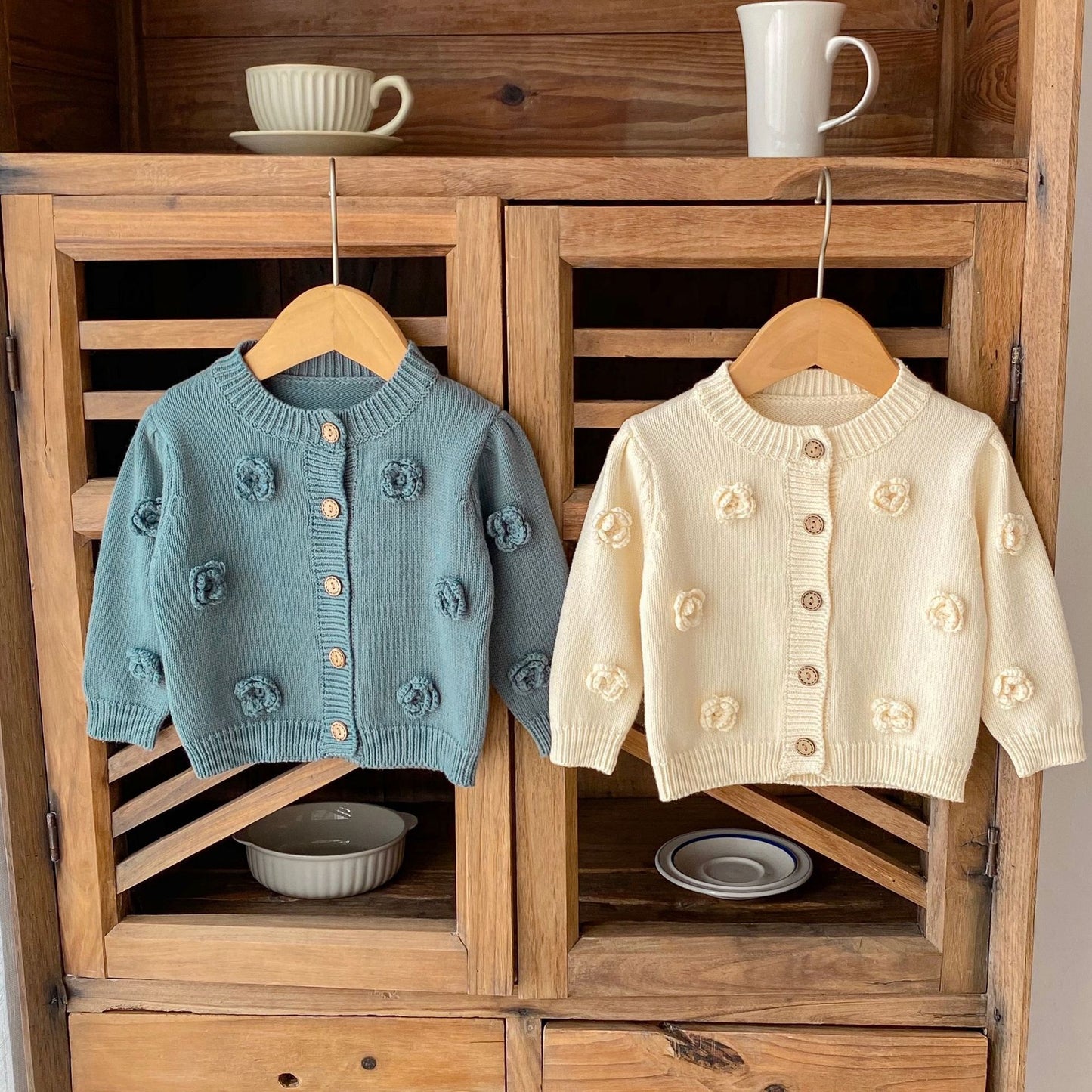 Floral Knit Baby Girl Cardigan - Green