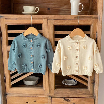 Floral Knit Baby Girl Cardigan - Green