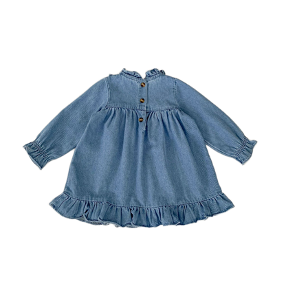Floral Ruffle Denim Dress - Blue