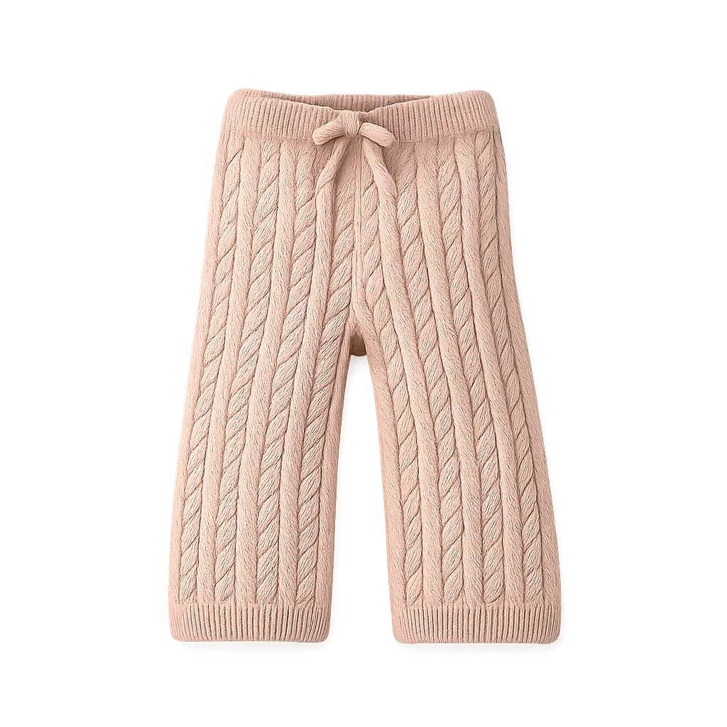 Girl Pants with Drawstring and Cable Knit Print - Pink