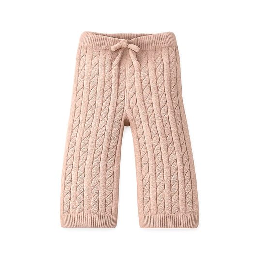 Girl Pants with Drawstring and Cable Knit Print - Pink