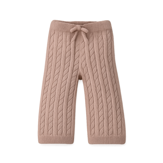 Girl Pants with Drawstring and Cable Knit Print - Pink