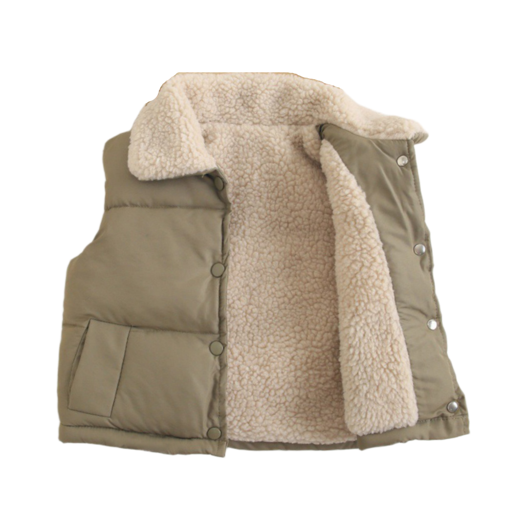 Green Sleeveless Toddler Jacket with Sherpa Lining
