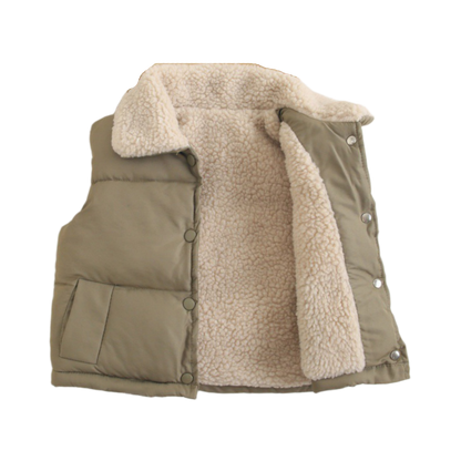 Green Sleeveless Toddler Jacket with Sherpa Lining