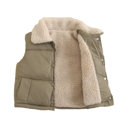 Green Sleeveless Toddler Jacket with Sherpa Lining