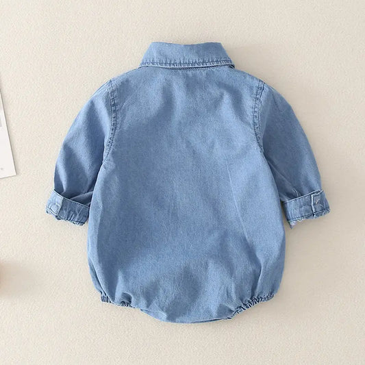  Lullaby Threads Baby Boy Rompers - Denim farm-inspired clothing with full sleeve snap button closure, perfect for all-season wear, offering stylish and comfortable countryside-inspired baby apparel