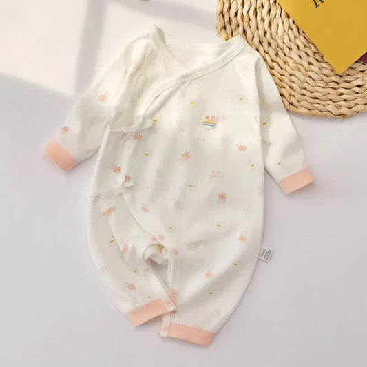 Lullaby Threads Snail Print Baby Girl Romper: European-Inspired Style with Pink Border