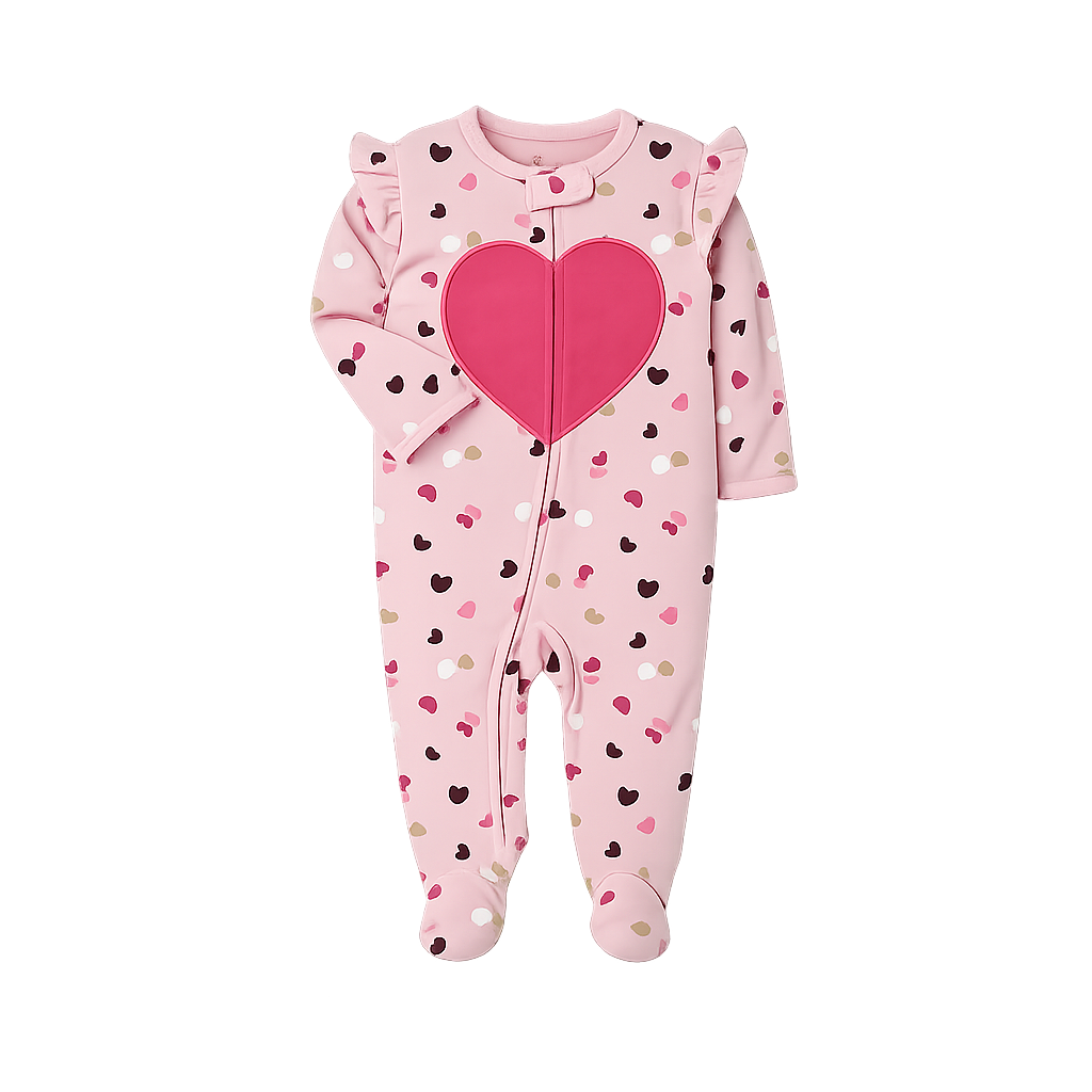 Pink Heart Cotton Sleep & Play One Piece - Baby Girl