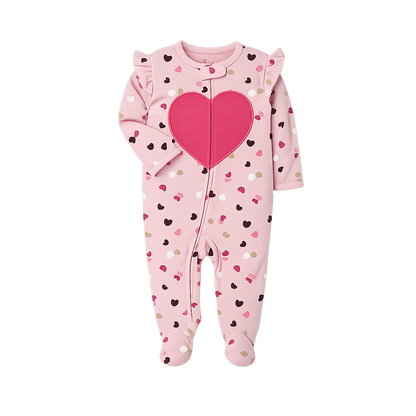 Pink Heart Cotton Sleep & Play One Piece - Baby Girl