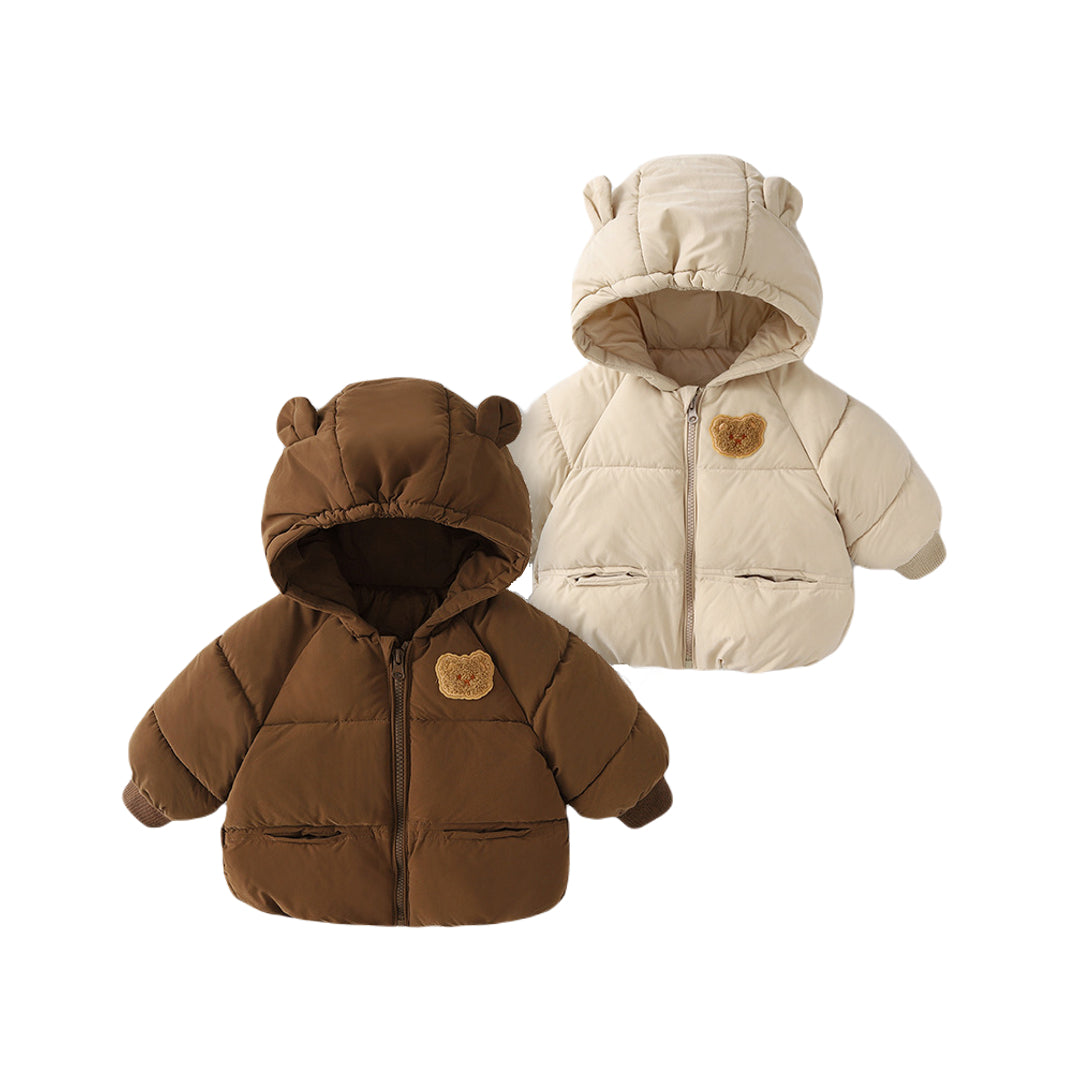 Coffee Teddy Bear Hooded Baby Puffer Jacket