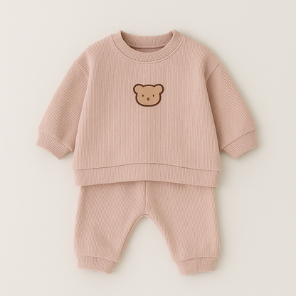 Pullover Baby Tracksuit with Bear Embroidery - Pink
