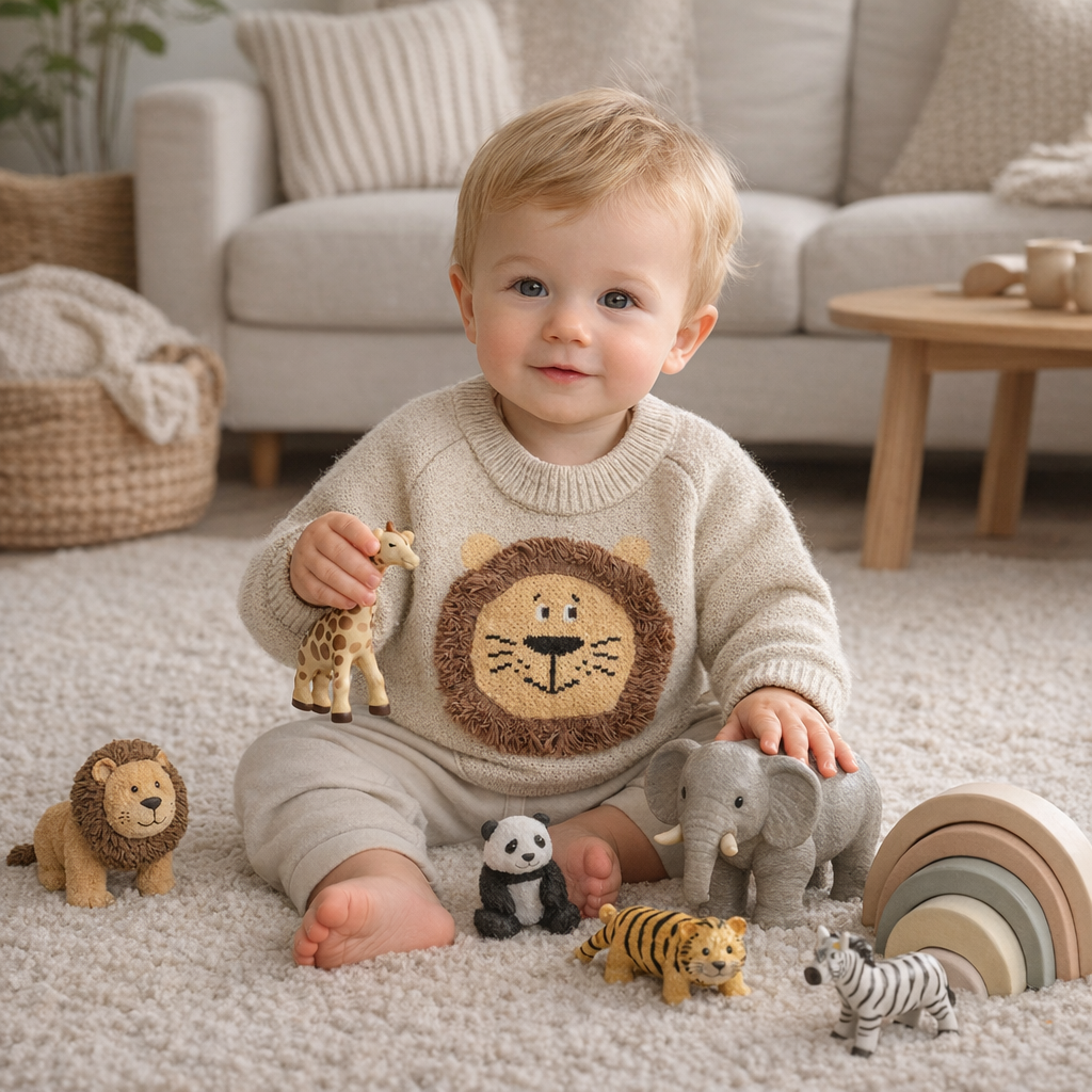 Little Lion Knit Baby Sweater - Almond Beige