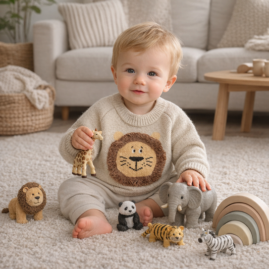 Little Lion Knit Baby Sweater - Almond Beige