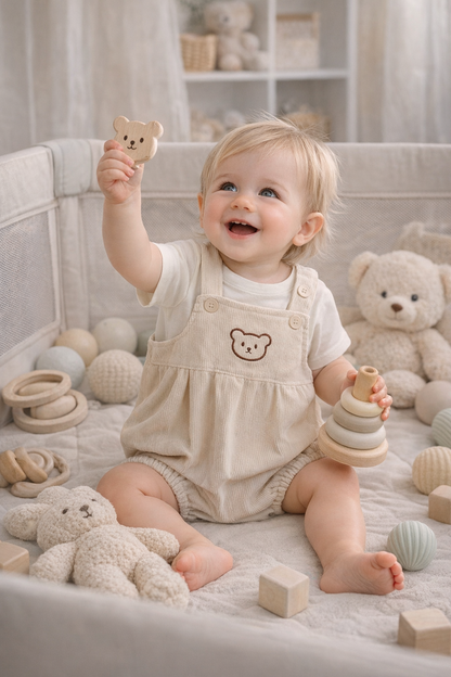 Cuddly Bear Baby Romper - Beige