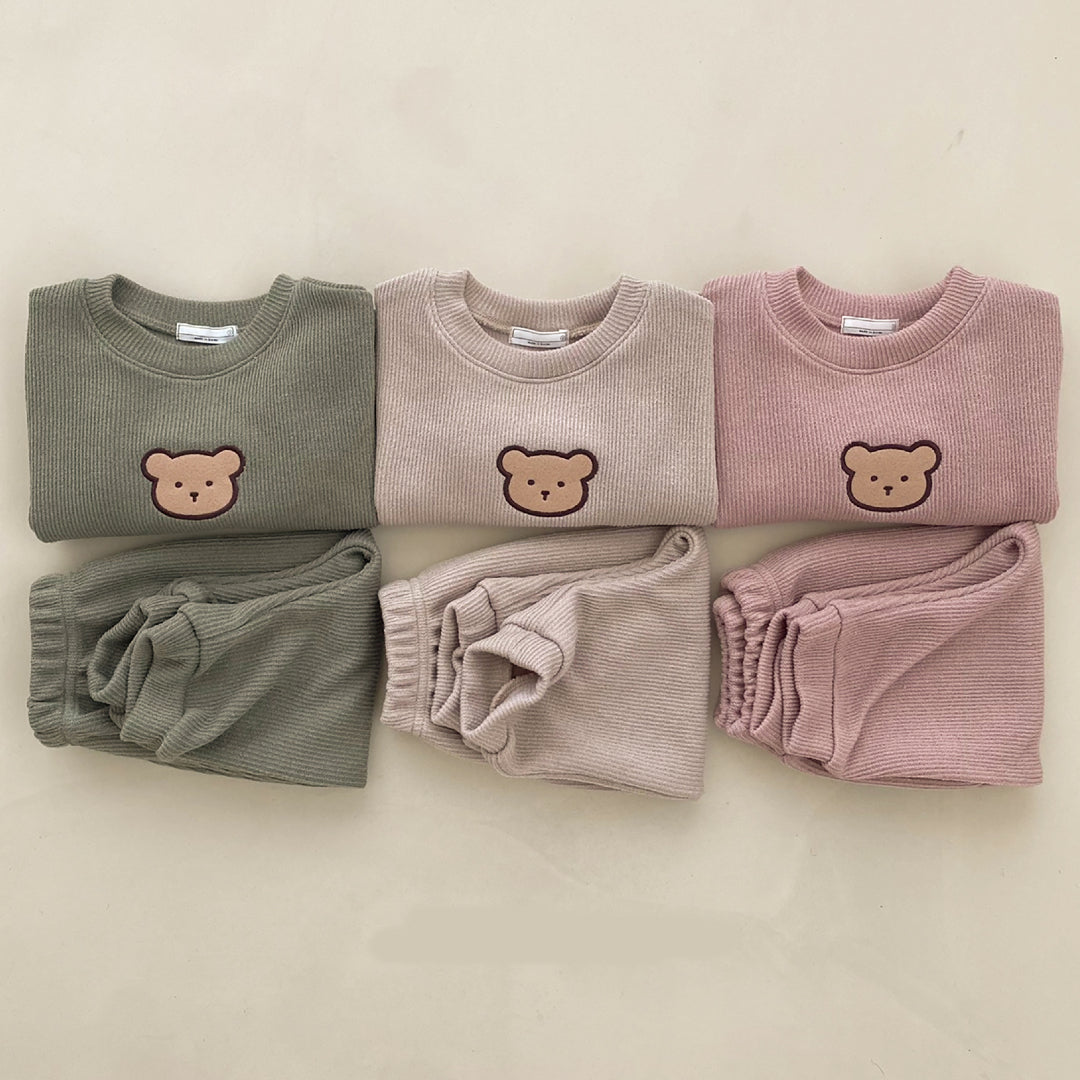 Pullover Baby Tracksuit with Bear Embroidery - Pink