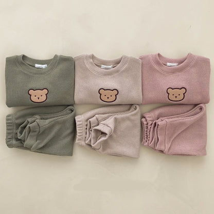 Pullover Baby Tracksuit with Bear Embroidery - Pink