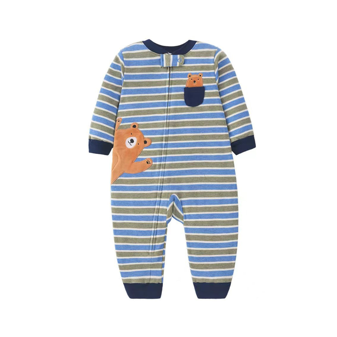 Lulllaby Threads - Little Explorer Bear Baby Romper – Woodland Stripe
