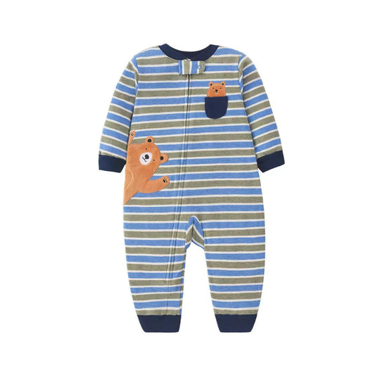 Lulllaby Threads - Little Explorer Bear Baby Romper – Woodland Stripe
