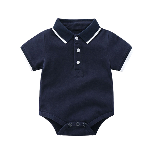 Little Gentleman Polo Romper - Navy