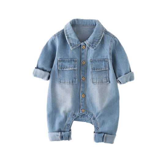 Little Giraffe Denim Jumpsuit - Blue