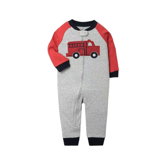 Little Heroes Fire Truck Baby Zip Romper – Grey Marl