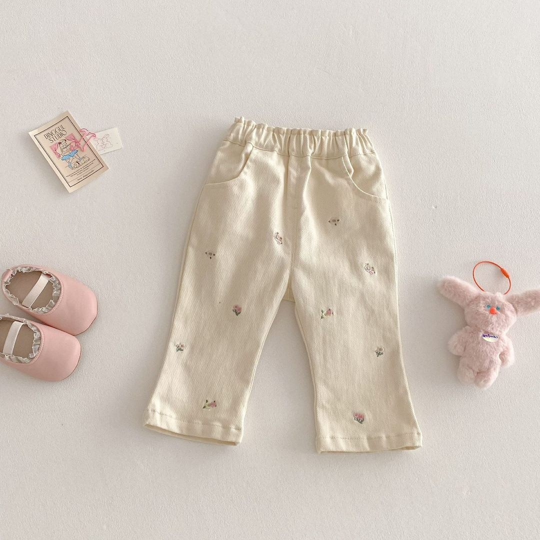Little Blossom Flare Pants - Cream