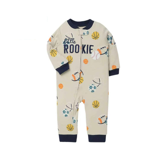 Little Rookie Sports Baby Zip Romper – Oatmeal