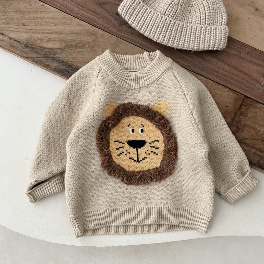 Little Lion Knit Sweater - Almond Beige