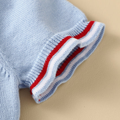 Knitted Blue Boat Print Short Sets - Baby Boy