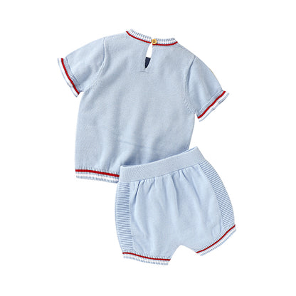 Knitted Blue Boat Print Short Sets - Baby Boy