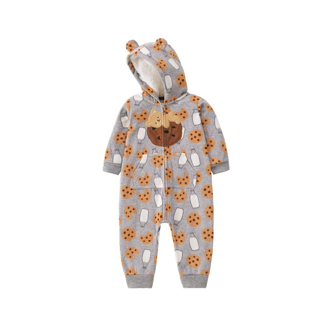 Milk & Cookies Bear Baby Fleece Hooded Romper – Grey