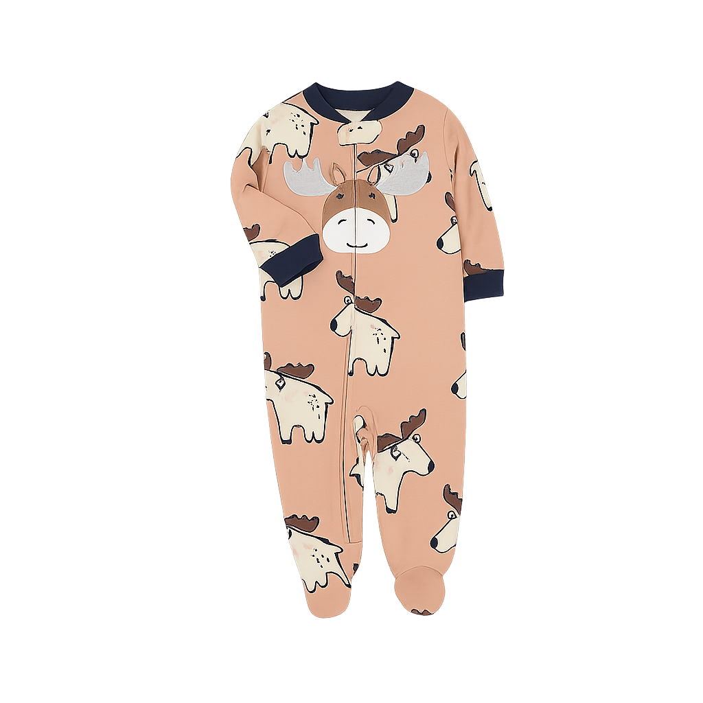 Moose Woodland Footed Sleeper – Warm Beige