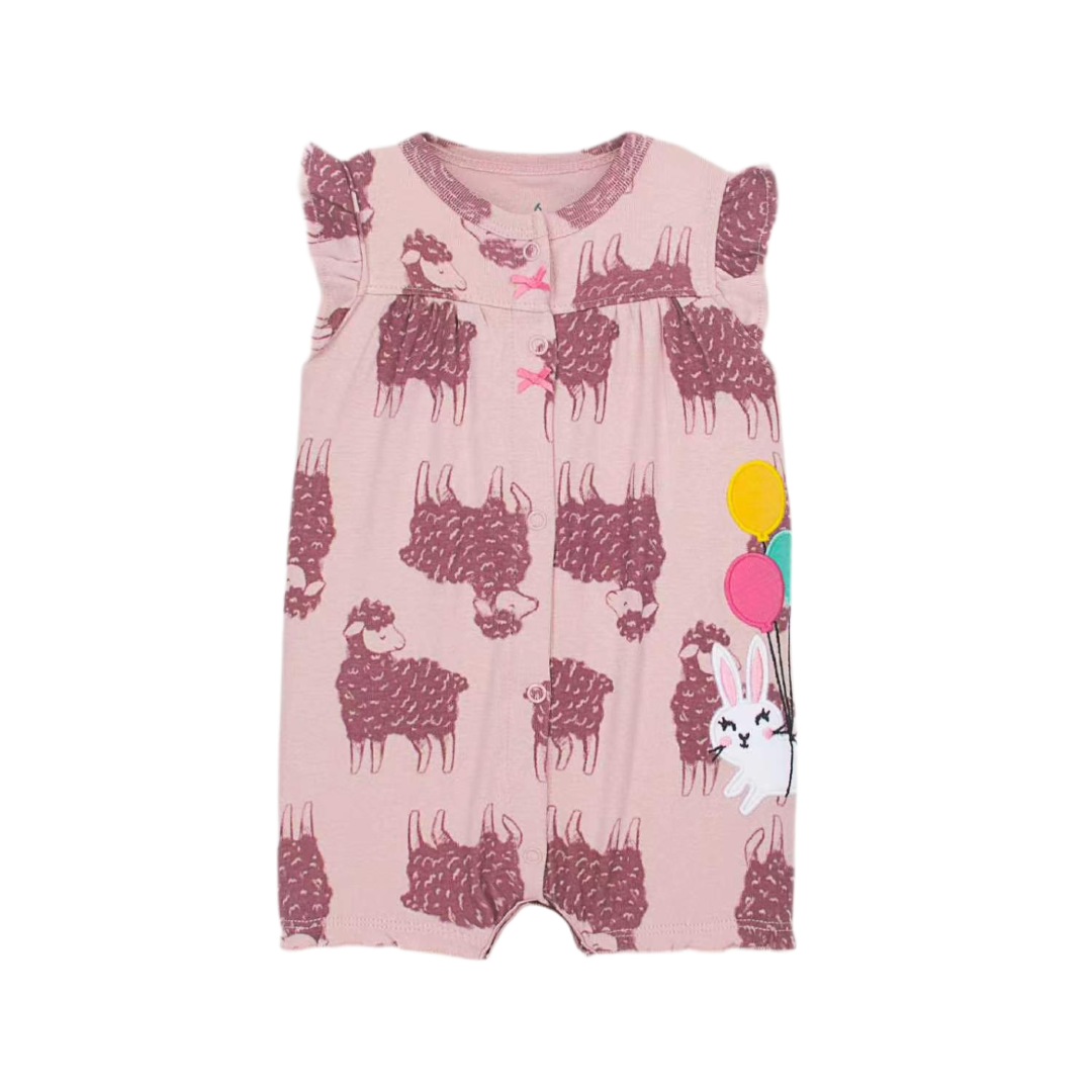 Llama Print Romper with Bunny Appliqué | Baby Girl Romper | Lullaby Threads